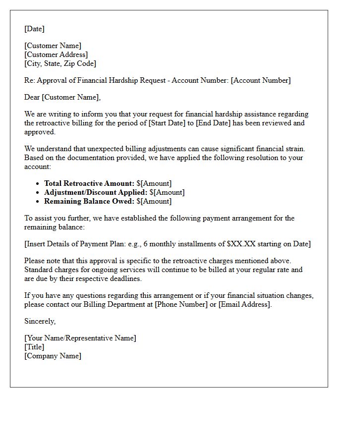 Retroactive Billing Financial Hardship Approval Letter