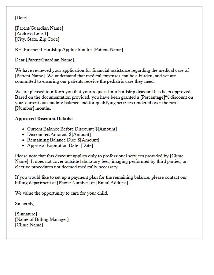 Pediatric Clinic Hardship Discount Approval Letter