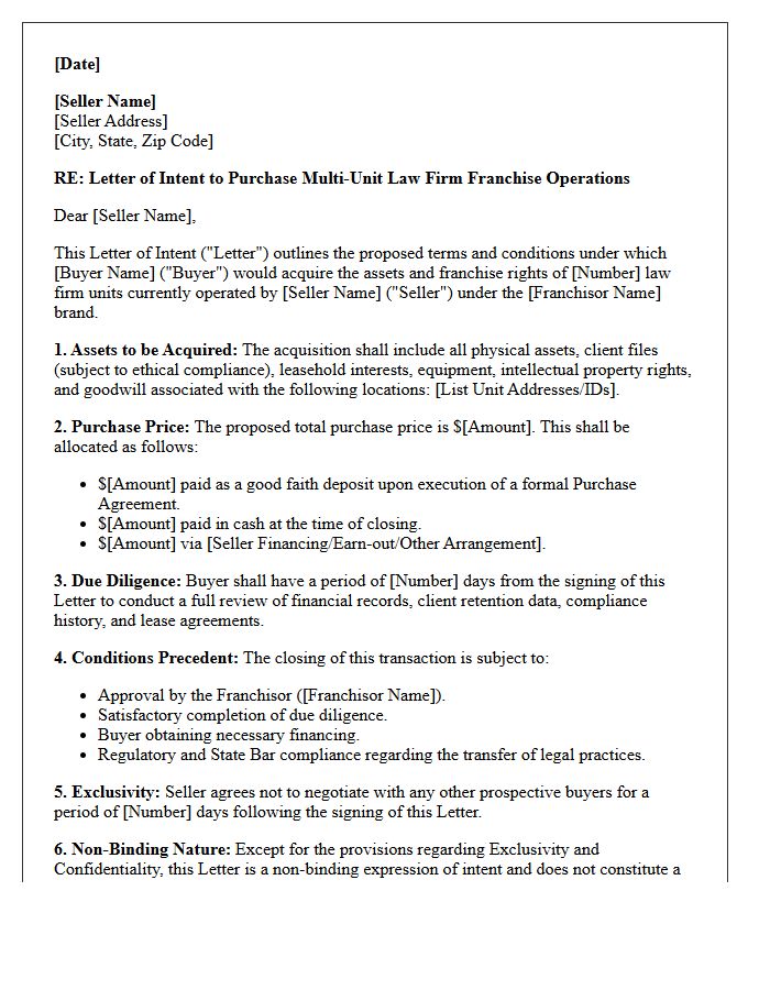 Multi-Unit Law Firm Franchise Purchase Letter of Intent