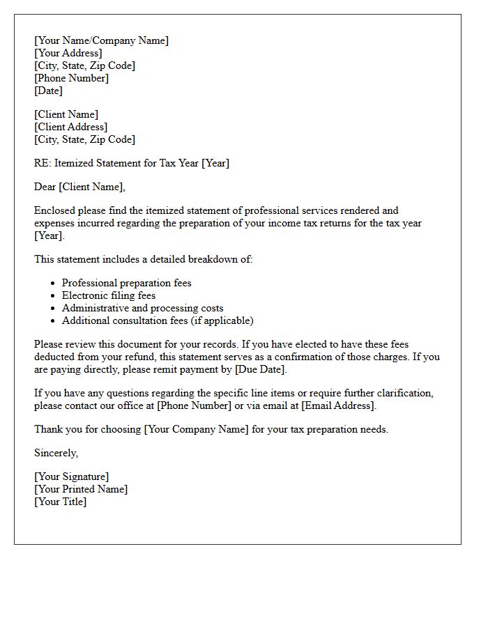 Tax Preparation Itemized Statement Fulfillment Letter