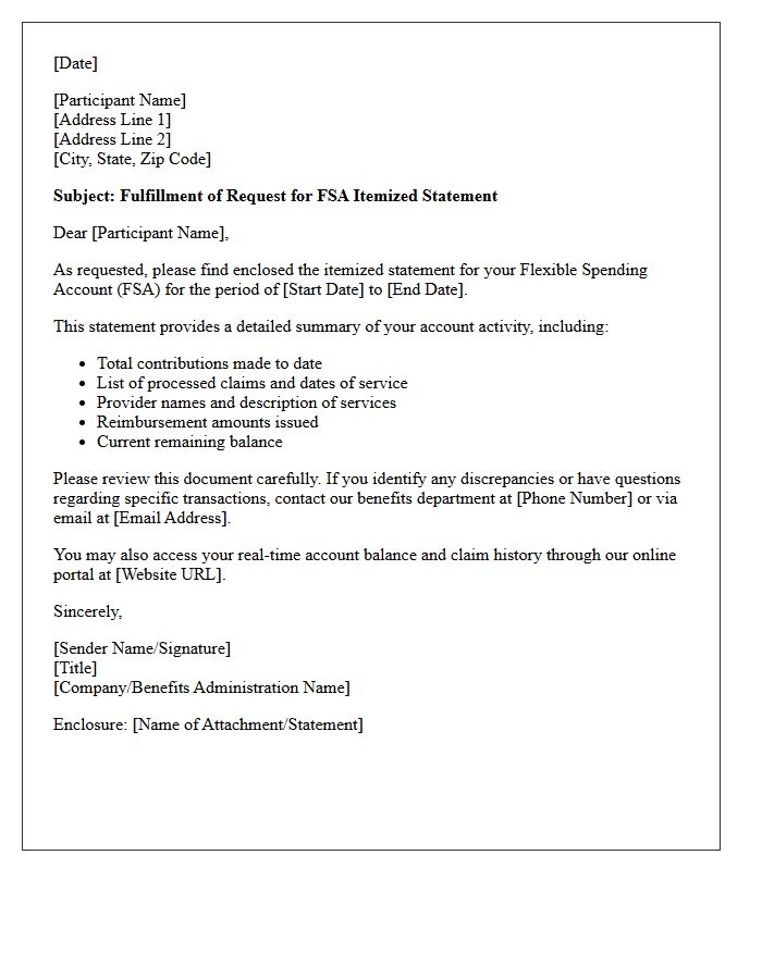 Flexible Spending Account Itemized Statement Fulfillment Letter
