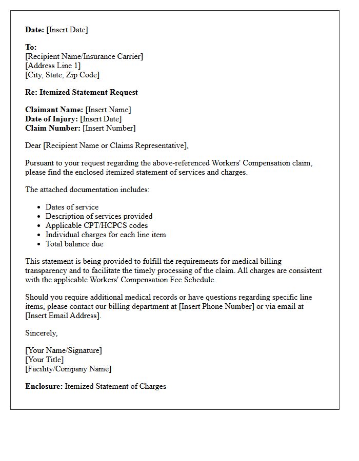 Workers Compensation Itemized Statement Fulfillment Letter