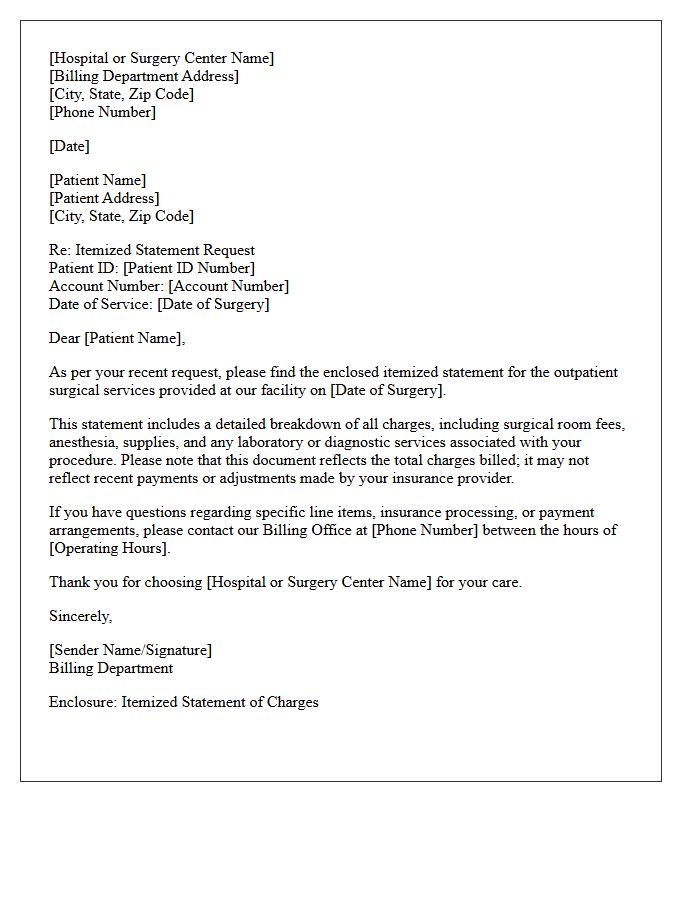 Outpatient Surgery Itemized Statement Fulfillment Letter