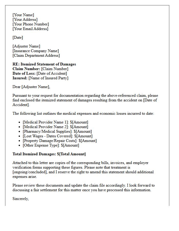 Personal Injury Accident Itemized Statement Fulfillment Letter