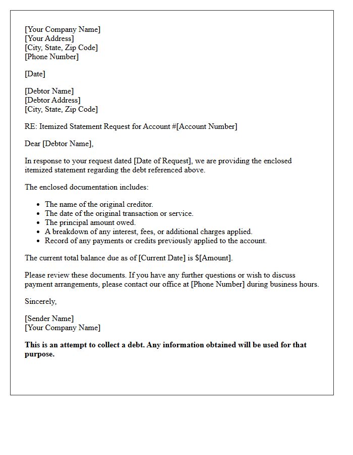Collection Agency Itemized Statement Fulfillment Letter