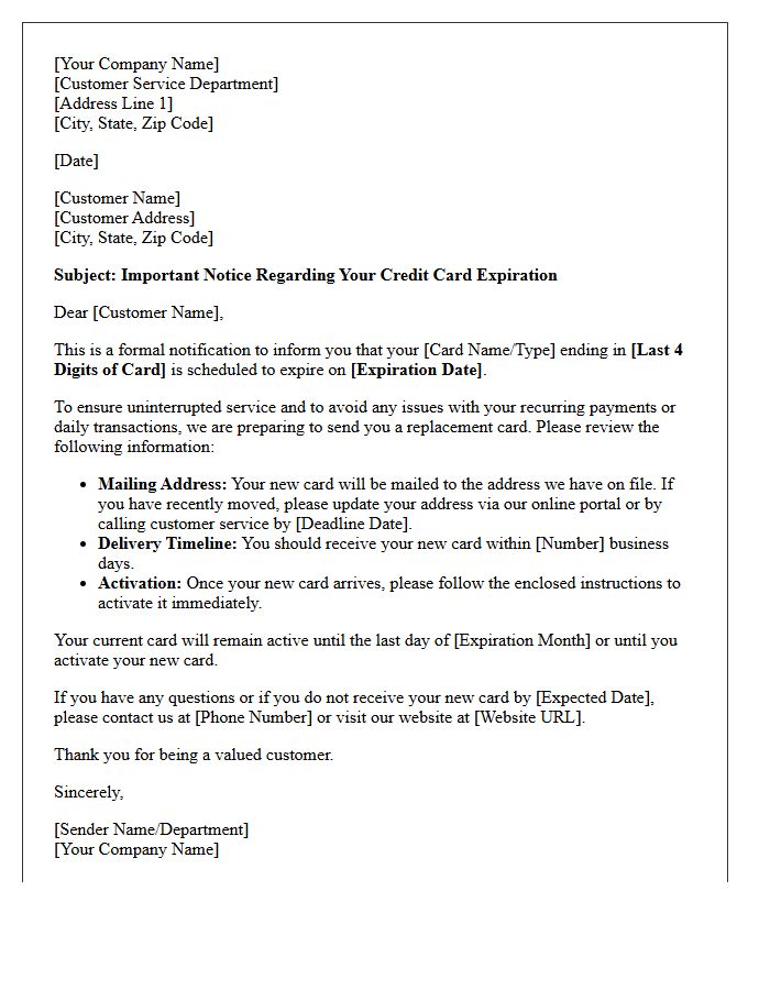 First Notice of Upcoming Credit Card Expiration Letter