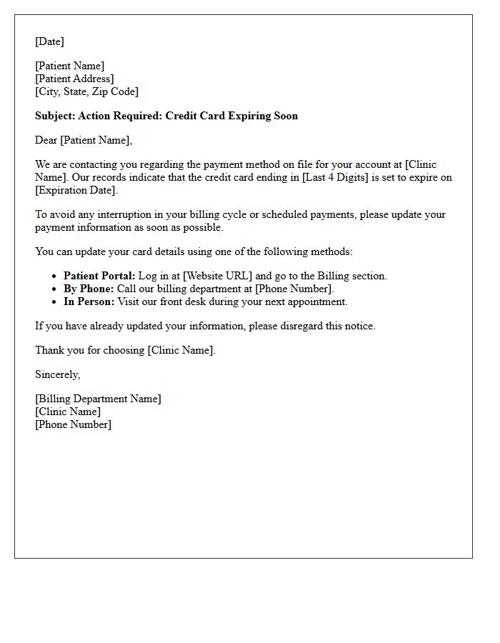 Clinic Billing Credit Card Expiration Warning Letter