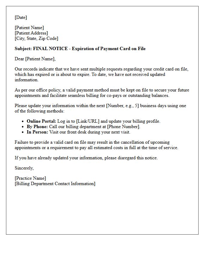 Final Notice for Patient Card on File Renewal Letter