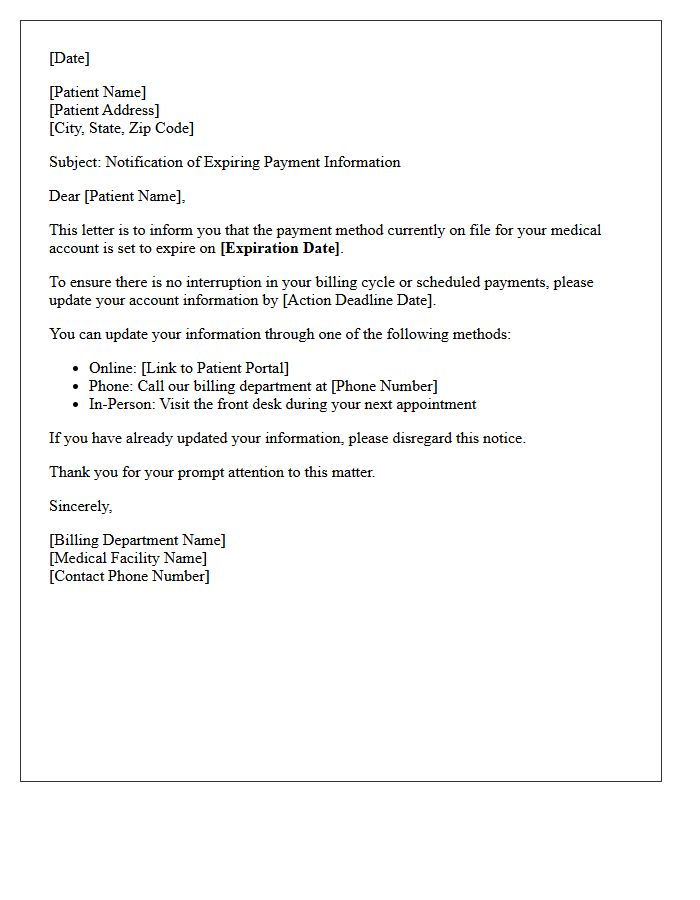 Medical Account Payment Information Expiration Letter