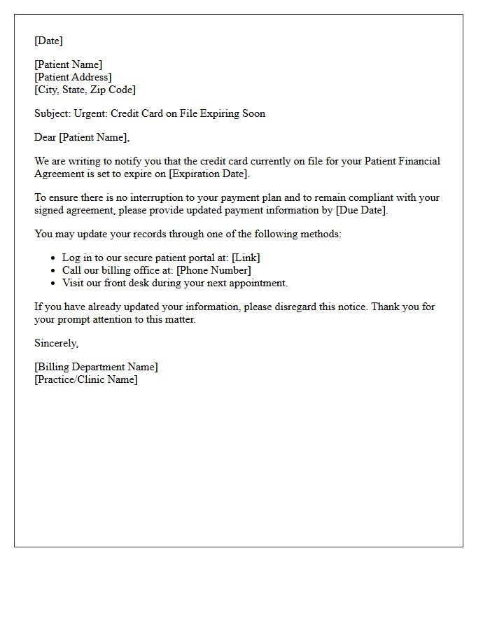 Patient Financial Agreement Card Expiration Notice Letter