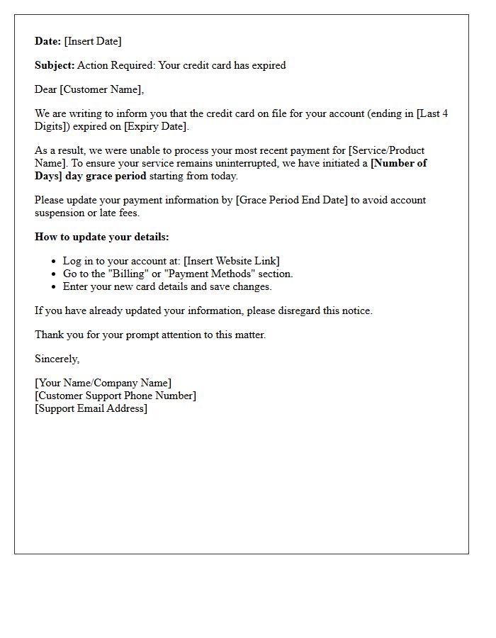 Grace Period Notification for Expired Credit Card Letter