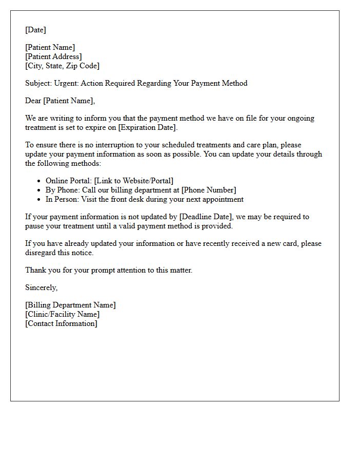 Treatment Continuation Payment Method Expiration Letter
