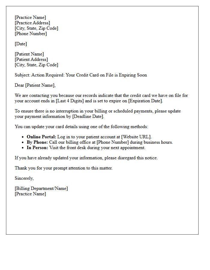 Action Required for Expiring Patient Credit Card Letter