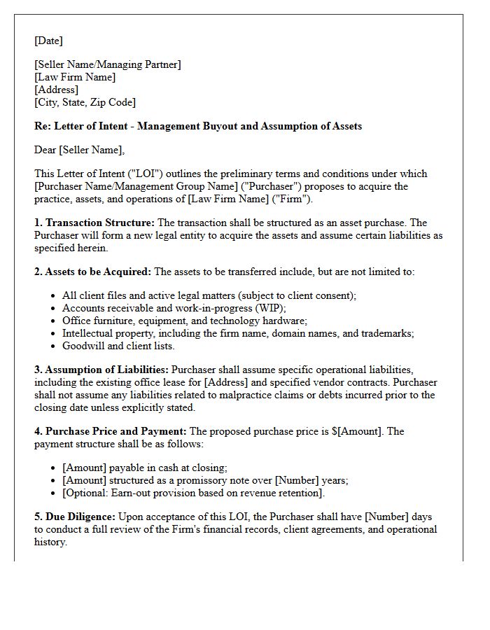 Letter of Intent for Management Buyout and Assumption of Law Firm Assets