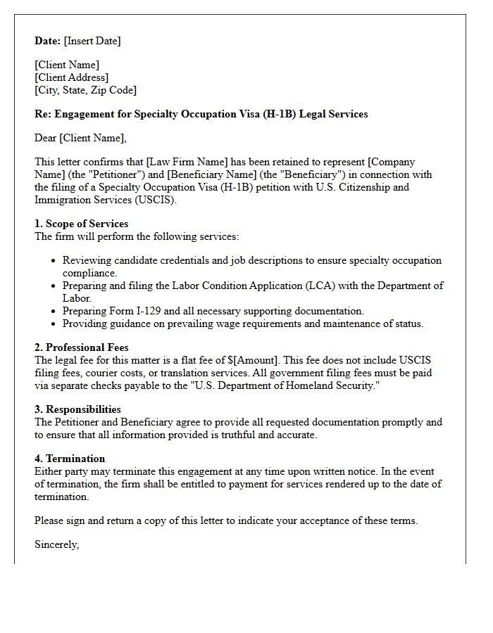 Specialty Occupation Visa Application Engagement Letter