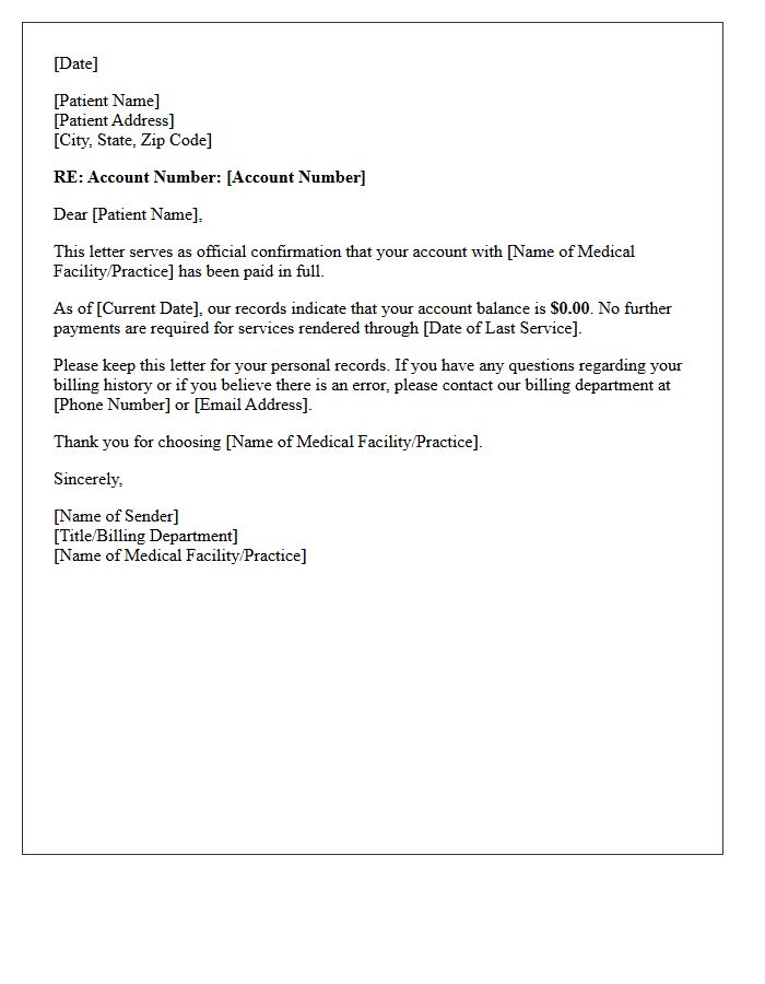 Patient Account Zero Balance Confirmation Letter