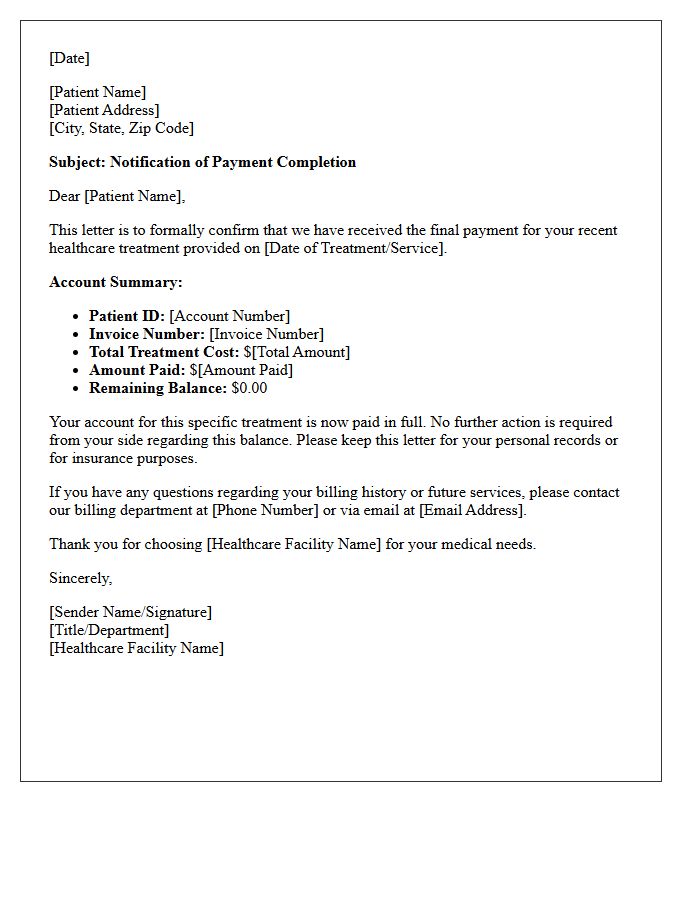 Healthcare Treatment Payment Completed Letter