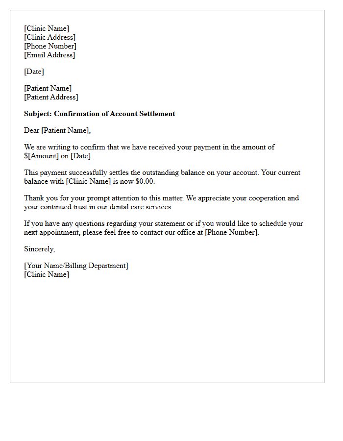 Dental Clinic Outstanding Balance Settled Letter