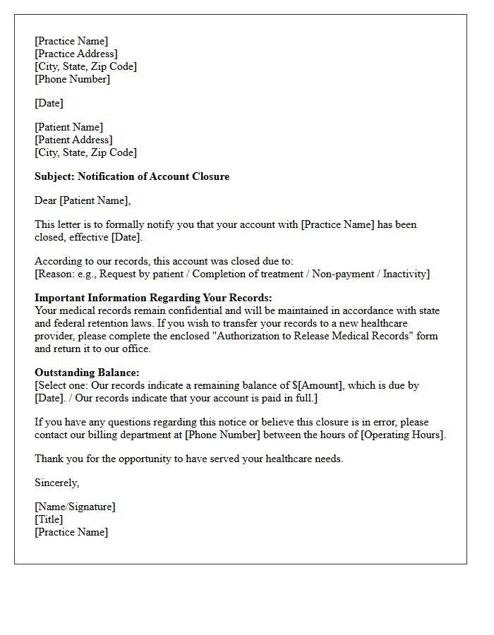 Physician Services Account Closed Notification Letter