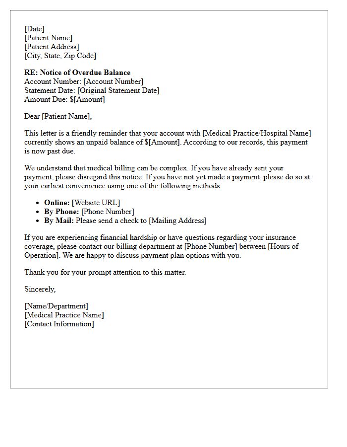 First Notice Of Overdue Medical Balance Letter