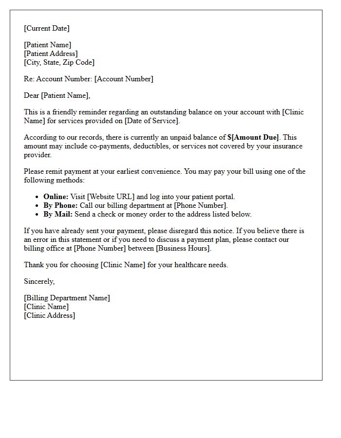 Initial Outstanding Clinic Balance Notice Letter