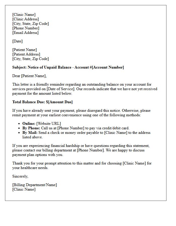 Initial Notice Letter Regarding Unpaid Clinic Balance