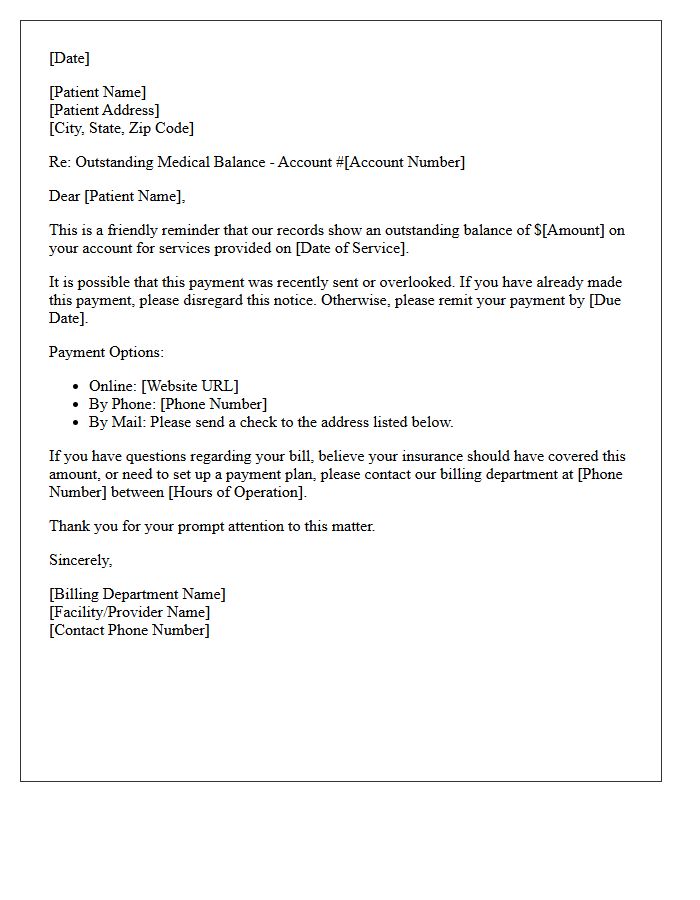 Outstanding Medical Balance First Notice Letter
