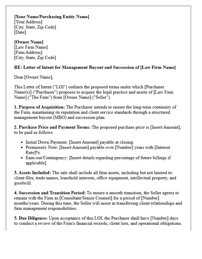 Letter of Intent for Management Buyout and Succession of Legal Practice