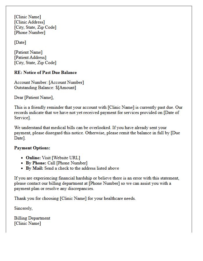 Medical Clinic First Past Due Balance Letter