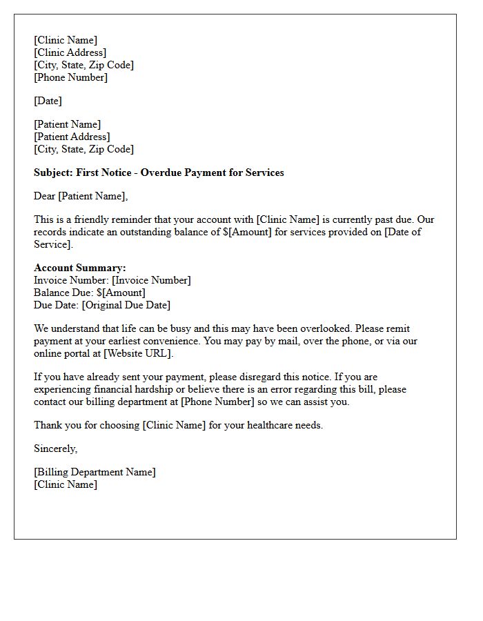 Overdue Medical Clinic Payment First Notice Letter