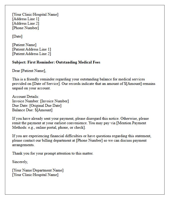 First Reminder Letter Of Outstanding Medical Fees