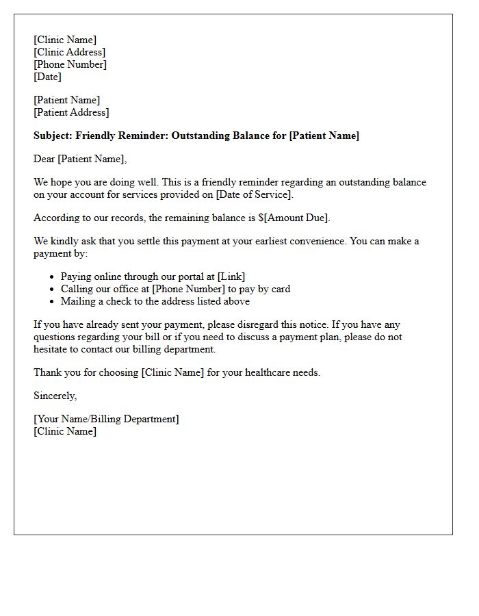 Friendly Payment Reminder Letter For Clinic Services