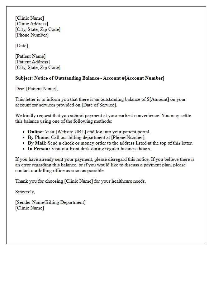 Initial Clinic Balance Notice Letter