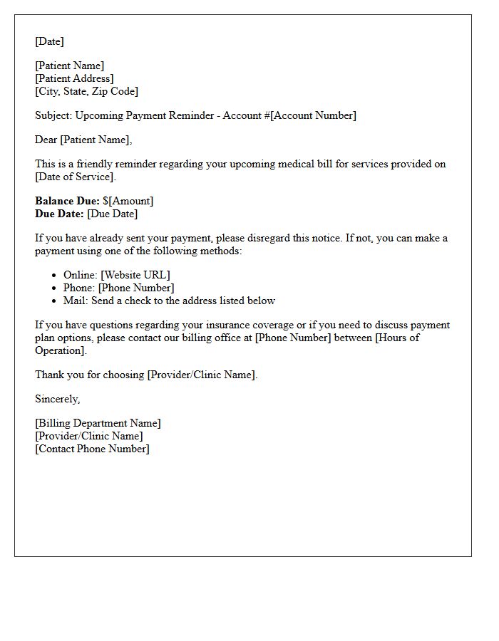 Upcoming Medical Bill Friendly Reminder Letter