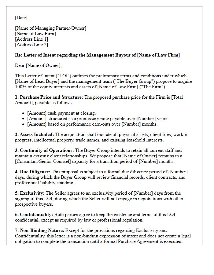 Draft Letter of Intent for Management Buyout of Boutique Law Firm