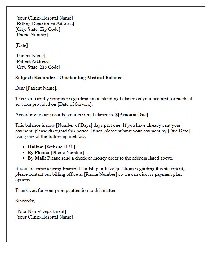 Outstanding Medical Balance Reminder Letter