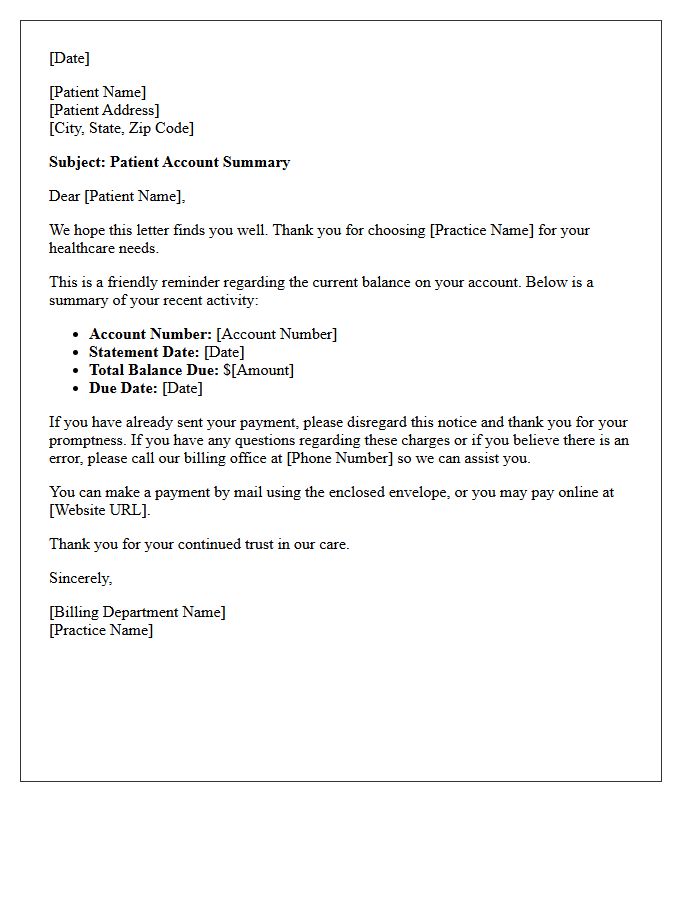 Friendly Patient Account Statement Letter