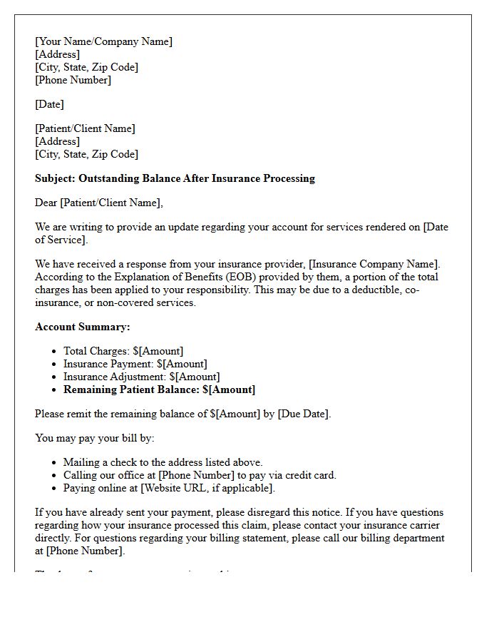 Post-Insurance Claim Balance Reminder Letter