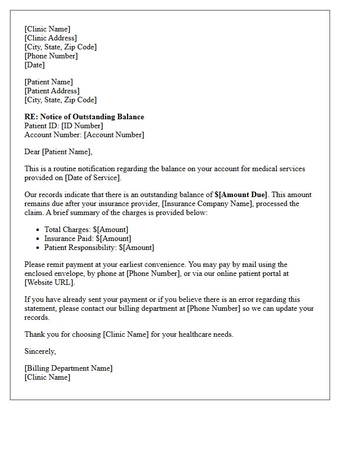 Routine Medical Clinic Billing Letter