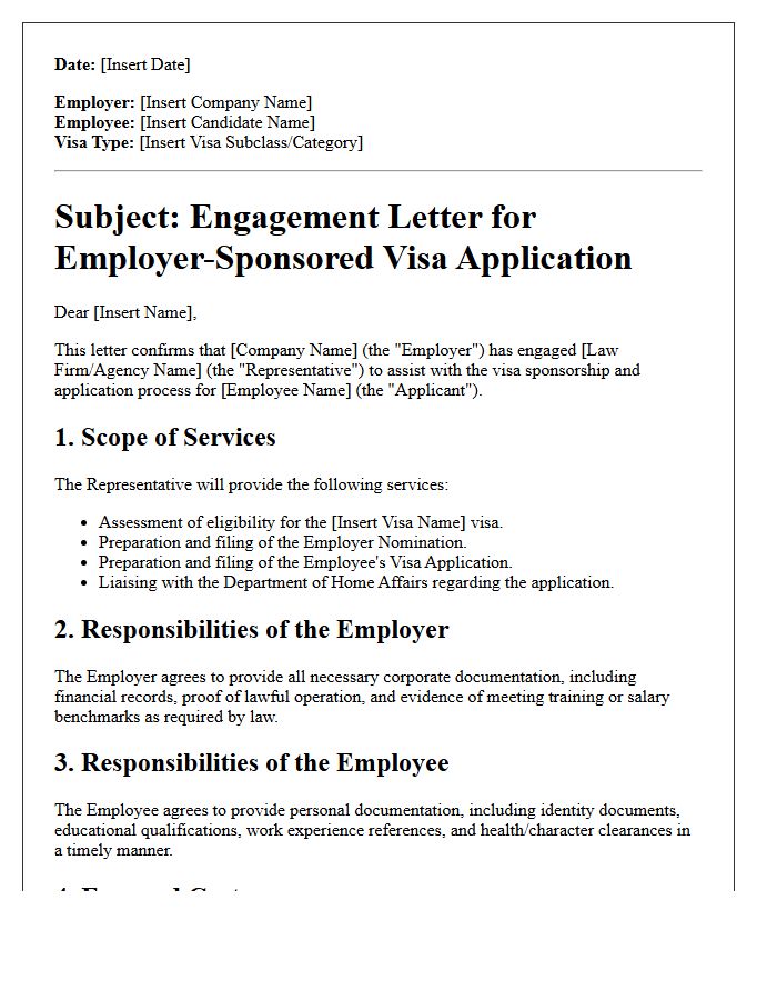 Employer-Sponsored Visa Application Engagement Letter