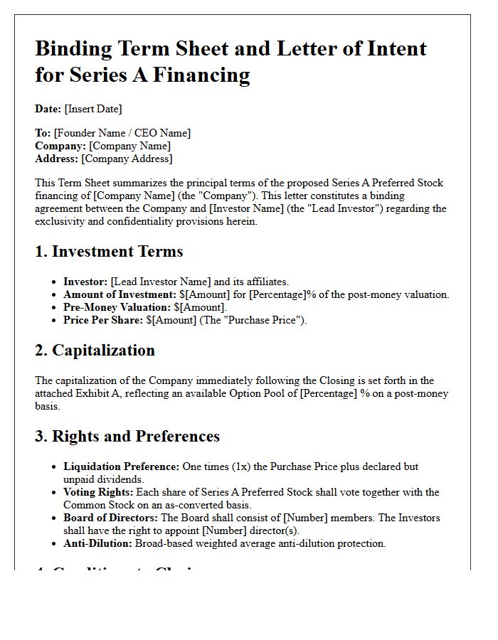 Binding Term Sheet and Letter of Intent for Series A Financing