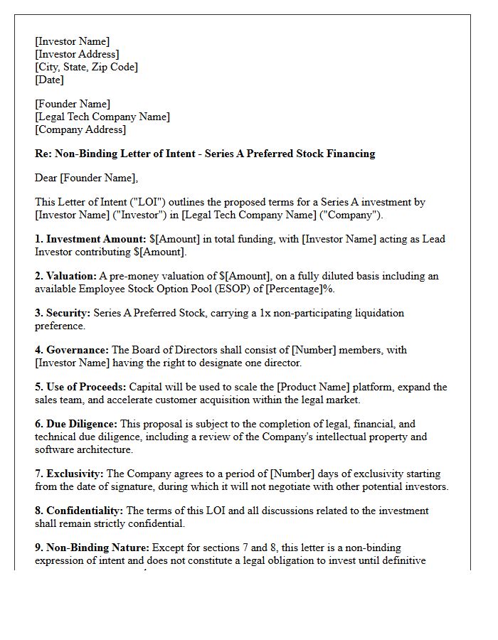 Non-Binding Letter of Intent for Legal Tech Series A Investment