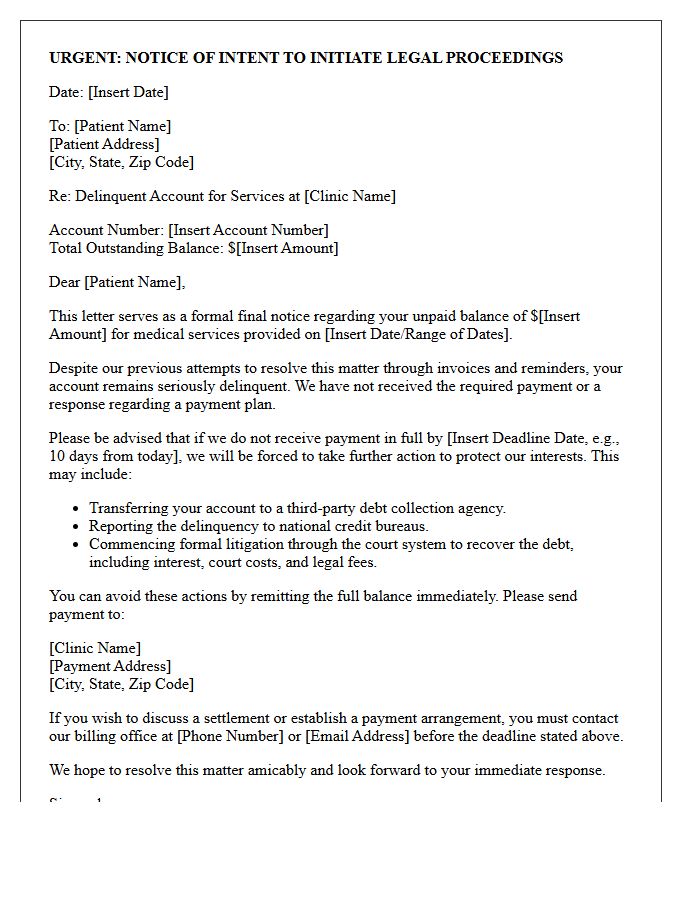 Pre-Litigation Warning Letter for Delinquent Clinic Account