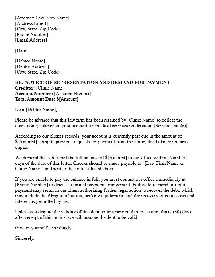 Attorney Representation Letter for Unpaid Clinic Invoices