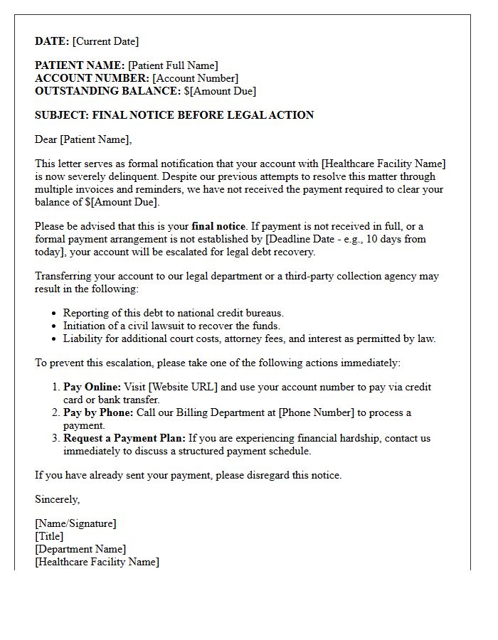 Patient Account Escalation Letter for Legal Debt Recovery