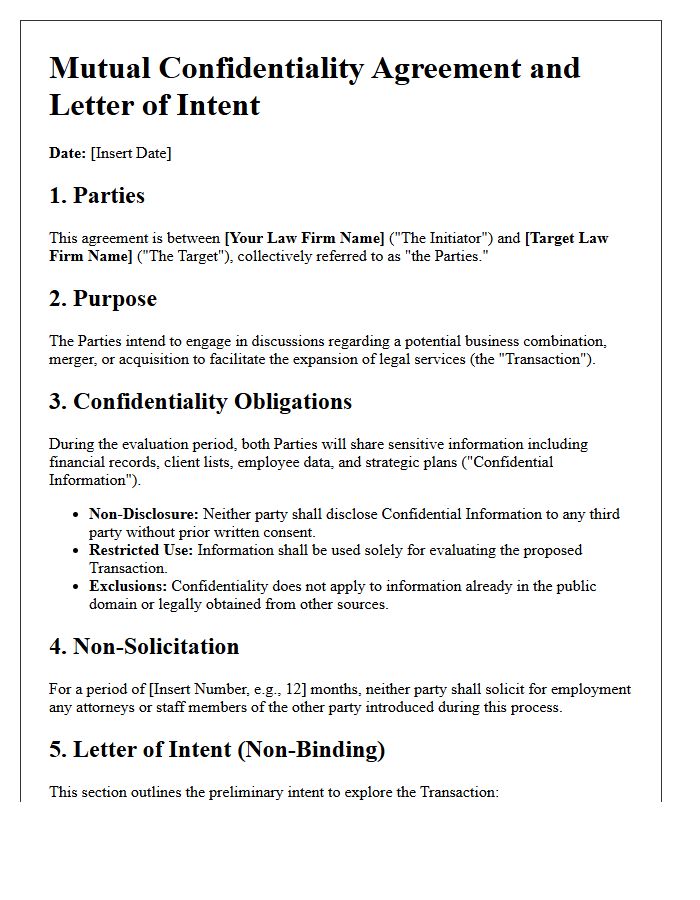 Confidentiality Agreement and Letter of Intent for Law Firm Expansion