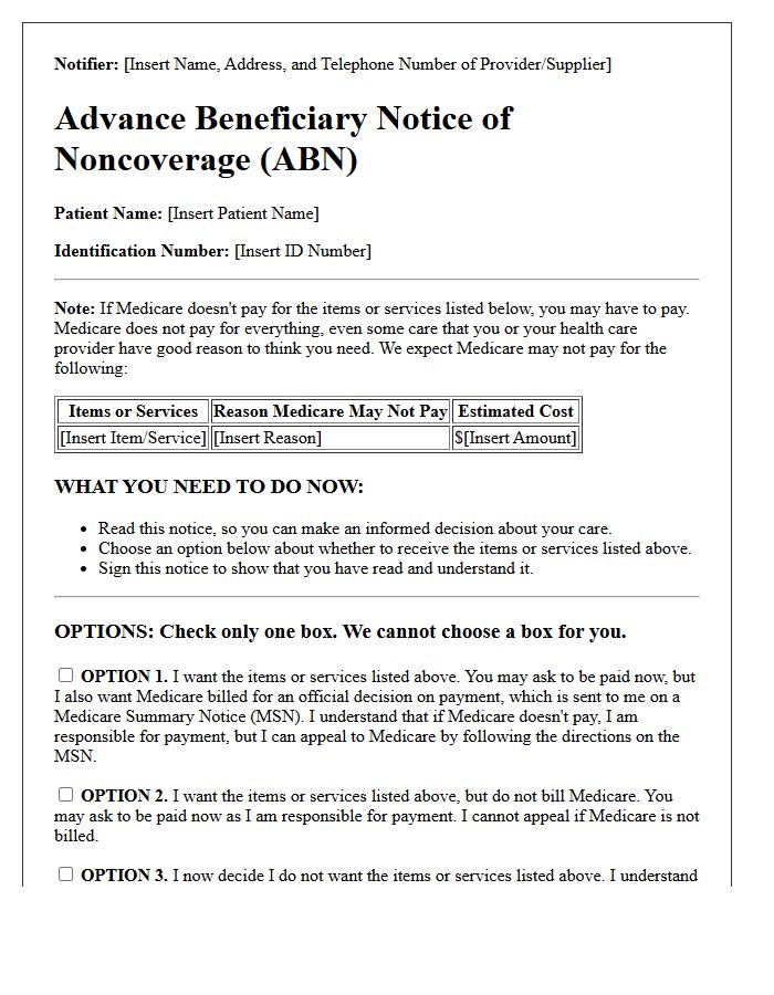 Advance Beneficiary Notice of Noncoverage Letter