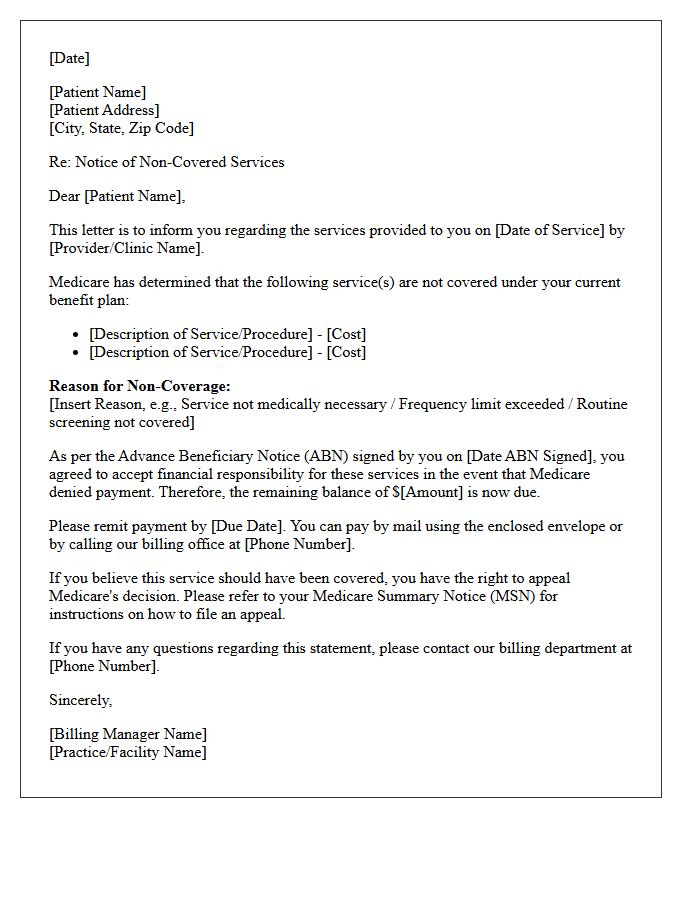 Medicare Patient Non-Covered Services Billing Letter