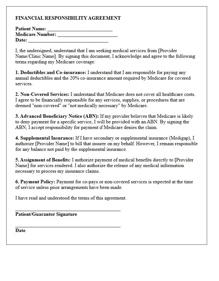 Financial Responsibility Agreement Letter for Medicare Patients