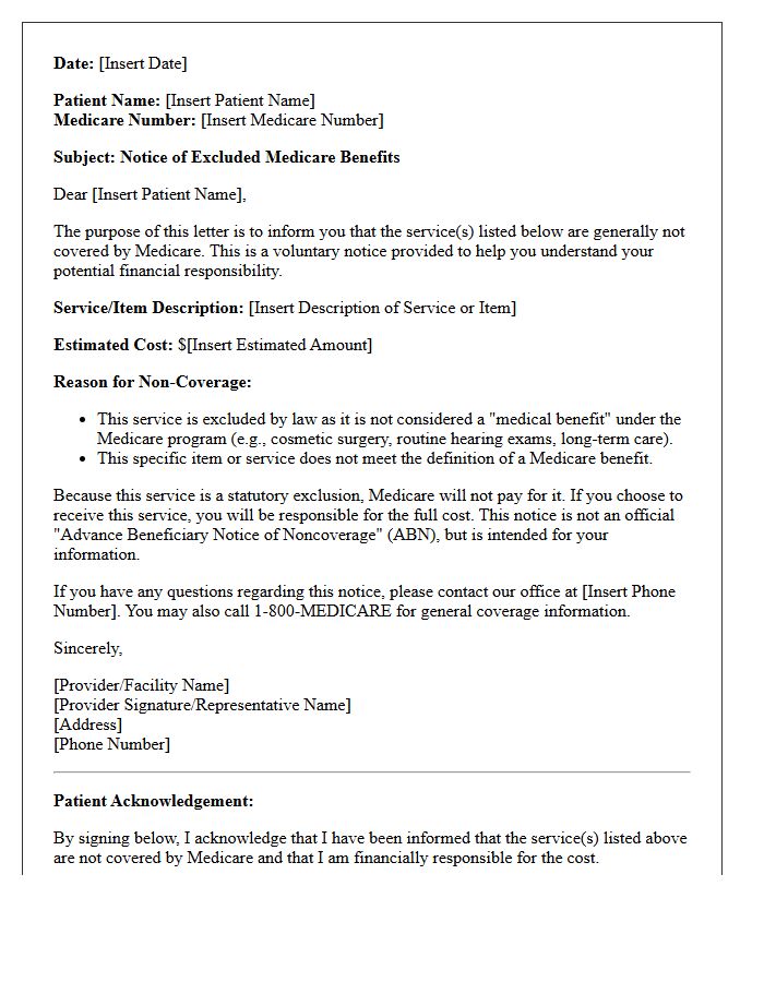 Notice of Excluded Medicare Benefits Letter